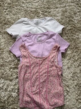 Cat & Jack Girls White, Lilac and Pink Floral Tank & Tees Set